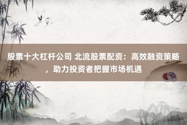股票十大杠杆公司 北流股票配资：高效融资策略，助力投资者把握市场机遇