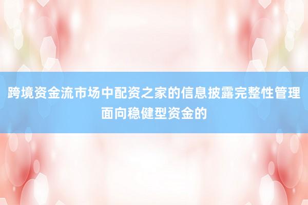 跨境资金流市场中配资之家的信息披露完整性管理面向稳健型资金的
