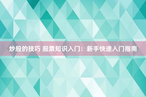 炒股的技巧 股票知识入门：新手快速入门指南