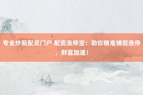 专业炒股配资门户 配资涨停宝：助你精准捕捉涨停，财富加速！